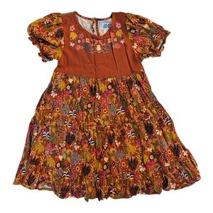 NWOT Target Girls Rust Floral Tiered Puff-Sleeve Dress Cotton Size 5T